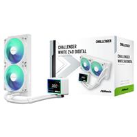 ASRock Challenger 240 Digital AIO Liquid CPU Cooler, 240mm Radiator,White, Dual 120mm PWM ARGB Fans, 3" Digital Display, Intel LGA1700/1851 & AMD AM5/AM4 Compatible