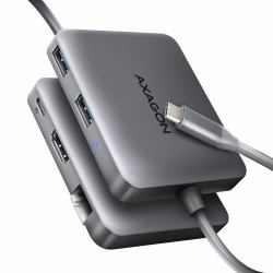 Axagon N HMC-5HL USB 5Gbps hub 2x USB-A HDMI 4k/60Hz RJ-45 GLAN PD 100W kabel USB-C Καλωδιωμένος [Ενσύρματος] USB 3.2 Gen 1 [3.1 Gen 1] Type-C Άργυρος 