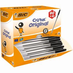 BIC Cristal Μαύρος [Μαύρο] Ballpoint στυλό διαρκείας Μέσαίο 100 τεμάχια 