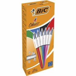 BIC 4 Colours Shine Μαύρος [Μαύρο], Μπλε, Πράσινος [Πράσινο], Κόκκινο Πτυσσόμενο στυλό Clip-on ballpoint Μέσαίο 12 τεμάχια 