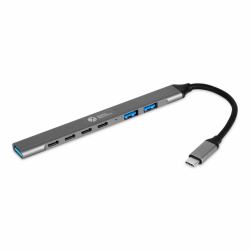 BakkerElkhuizen USB-C Hub 7-in-1 [3A+4C] USB Type-C 5000 Mbit/s Μαύρος [Μαύρο], Γκρι 