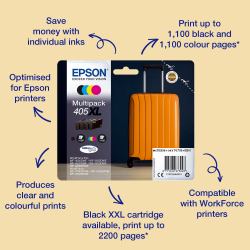 Epson 405XL δοχείο μελάνης 1 τεμάχια Πρωτότυπο Υψηλή απόδοση [XL] Μαύρος [Μαύρο], Κυανός [Κυανό], Βαθυπόρφυρος, Κίτρινο 