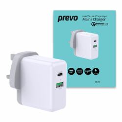 PREVO QC72 φορτιστής κινητών συσκευών Παγκόσμιος Λευκός [Άσπρος] AC Γρήγορη φόρτιση Εσωτερικός [Εσωτερικού χώρου] 