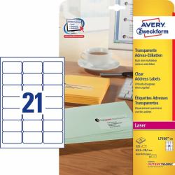 Avery L7560-25 αυτοκόλλητη ετικέτα Στρογγυλεμένο ορθογώνιο Μόνιμο Διαφανής 525 τεμάχια (Self-Adhesive Label Rounded - Rectangle Permanen...