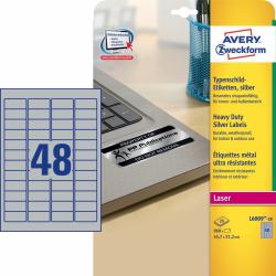 Avery L6009-20 αυτοκόλλητη ετικέτα Στρογγυλεμένο ορθογώνιο Μόνιμο Άργυρος 960 τεμάχια (Avery Heavy Duty Laser Labels - etiket)