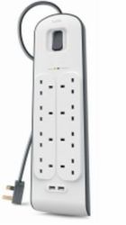 Belkin BSV804AF2M προστατευτικό μεταβολής τάσης Λευκός [Άσπρος] 8 Έξοδος [οι] εναλλασσόμενου ρεύματος 2 m (BELKIN 8 WAY SURGE PR...