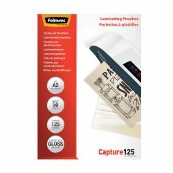 Fellowes A2 Glossy 125 Micron Laminating Pouch - 50 pack (Laminating Pouch A2 125MIC 50pk)