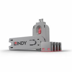 Lindy USB Port Blocker - Pack of 4, Colour Code: Pink (USB A PORT SCHLOSS - 4 STCK MIT SCHLSSEL PINK)