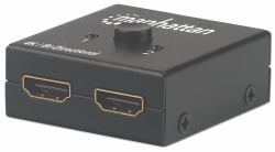 Manhattan HDMI Switch 2-Port, 4K@30Hz, Bi-Directional, Black, Displays output from x1 HDMI source to x2 HD displays [same output to both displays] or Connects x2 HDMI sources to x1 display, Manual ...