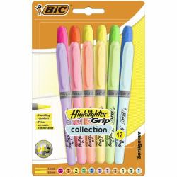 BIC 992562 σετ στυλό Μπλε, Πράσινος [Πράσινο], Πορτοκαλί, Ροζ, Μωβ [Πορφυρό], Κίτρινο 12 τεμάχια (BIC Highlighter Grip Assorted Pastel...