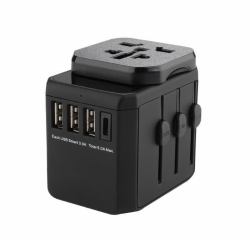 Microconnect MC-TRAVELADAPTER3 ηλεκτρική πρίζα Μαύρος [Μαύρο] (World Travel Adapter, 3 USB A - ports and 1 USB-C port, with - Universal to EU power plug - Warranty: 300M)