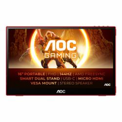 AOC 16G3 Φορητή Τηλεοράση & Οθόνη Φορητή οθόνη Μαύρος [Μαύρο], Κόκκινο 39,6 cm [15.6"] TFT 1920 x 1080 εικονοστοιχεία (16G3 15.6 IN GA...