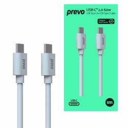 prevo USB 2.0 60W C to C PVC cable, 20V/3A, 480Mbps, Injection moulding + PVC, White, Superior De...