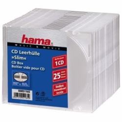 Hama CD Slim Box, 25 pcs./pack 1 δίσκοι Διαφανής (SLIM CD JEWEL CASE 25 PACK CLEAR)