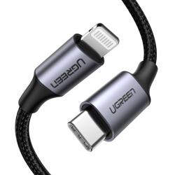 Ugreen 60759 καλώδιο κινητού τηλεφώνου Μαύρος [Μαύρο], Άργυρος 1 m USB C Lightning (UGREEN USB-C to Lightning PD Fast Charging 3A Max Black 1m [2Years warra...