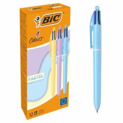 BIC 4 Colours Πολύχρωμο Μέσαίο 12 τεμάχια (Bic Pack of 12 Assorted Colour Pastel Ballpoint Pen 1.0mm Tip)