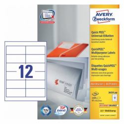 Avery 3659-200 αυτοκόλλητη ετικέτα Στρογγυλεμένο ορθογώνιο Μόνιμο Λευκός [Άσπρος] 2400 τεμάχια (Self-Adhesive Label Rounded - Rectan...
