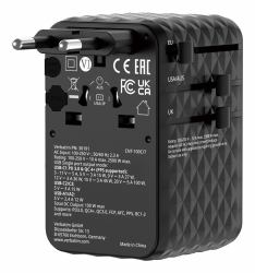 Verbatim Charge 'n' Travel 100W Universal Travel Adapter with retractable cable Black (VERBATIM CHARGE 'N' TRAVEL 100W UNIVERSAL TRAVEL ADAPTER WITH RETRACTABLE CABLE BLACK)