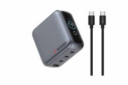 Verbatim Mini GaN Charger 140W with Display (Verbatim Mini GaN Charger 140W With Display, 140W 4-Port + 140W USB-C to USB-C Cable)