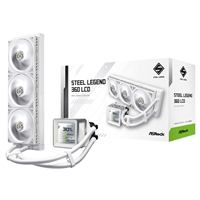 ASRock Steel Legend 360 LCD White AIO Liquid CPU Cooler, 360mm Radiator, Triple 120mm PWM ARGB Fans, LCD Display, Intel LGA1700/1851 & AMD AM5/AM4 Compatible