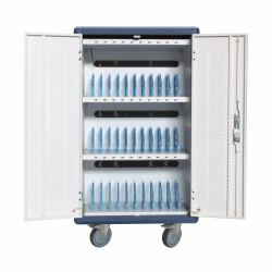 Techly I-CABINET-30DUTY portable device management cart/cabinet White, Blue (Trolley USB Charging Station - Ventilated for 30 Notebooks / - Tablets / Smartphones White / Blue - Warranty: 24M)
