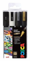 POSCA PC-5M Μαύρος [Μαύρο], Χρυσός [Χρυσό], Άργυρος, Λευκός [Άσπρος] 4 τεμάχια (POSCA Marker UNI PC-5M 4er Set SWGS)