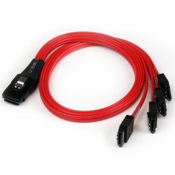 StarTech.com SAS8087S4R50 καλώδιο Serial Attached SCSI [SAS] 0,5 m Μαύρος [Μαύρο], Κόκκινο (50CM SFF8087 MINI SAS TO 4X SAT - - SERIAL ATTACHED SCSI TO SATA)